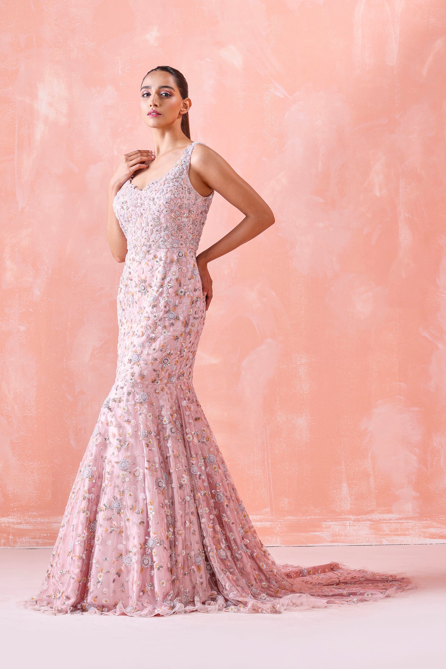 PEACH EMBROIDERED GOWN