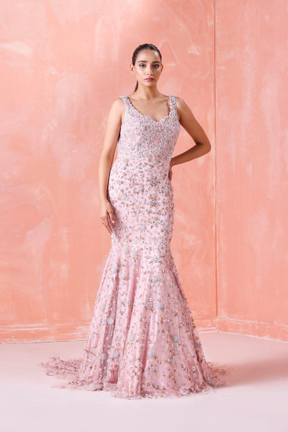 PEACH EMBROIDERED GOWN