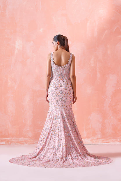 PEACH EMBROIDERED GOWN