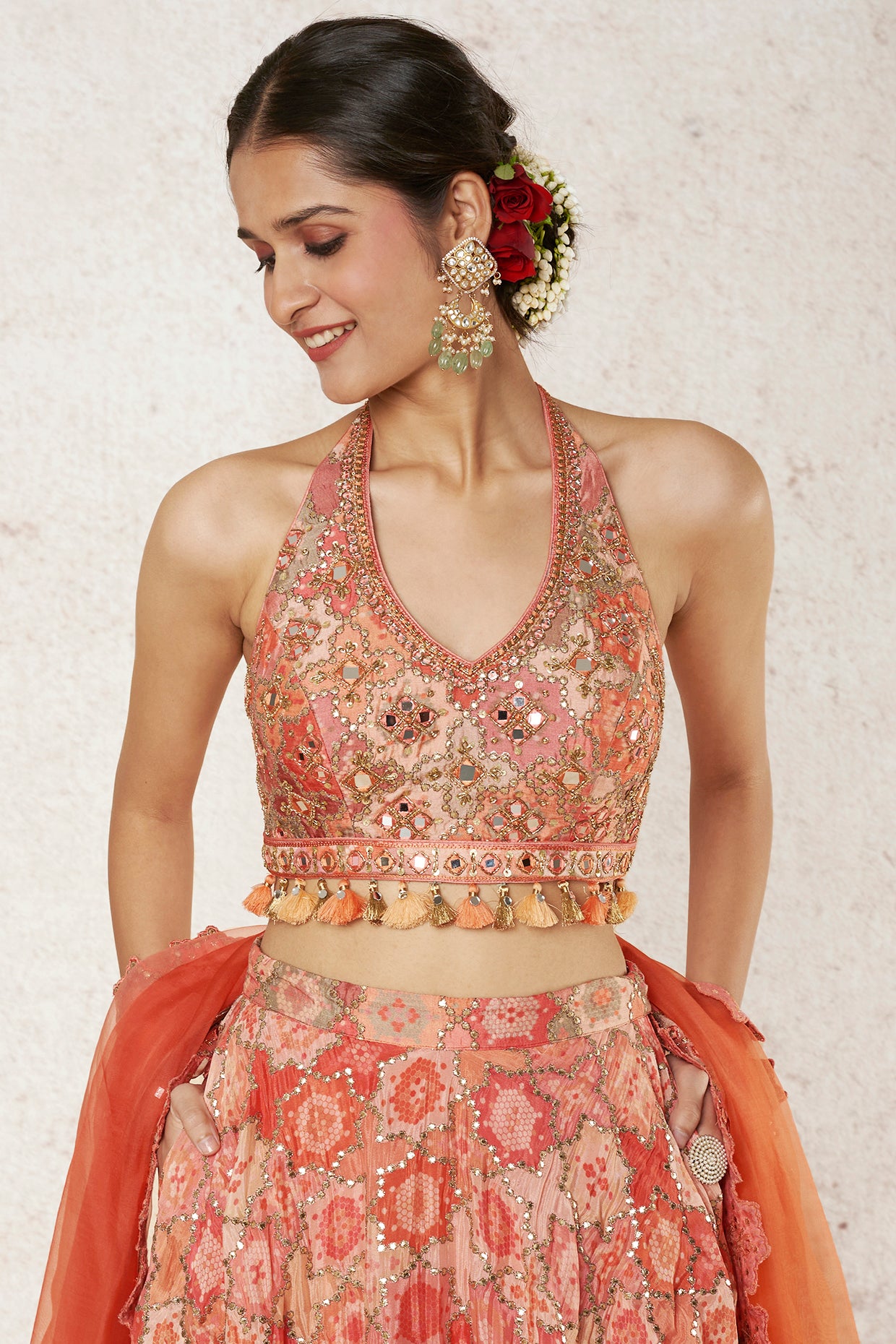 Buy Women Orange Pleated Lehenga Set With Floral Hand Embroidered Blouse -  Ready To Wear Lehengas - Indya