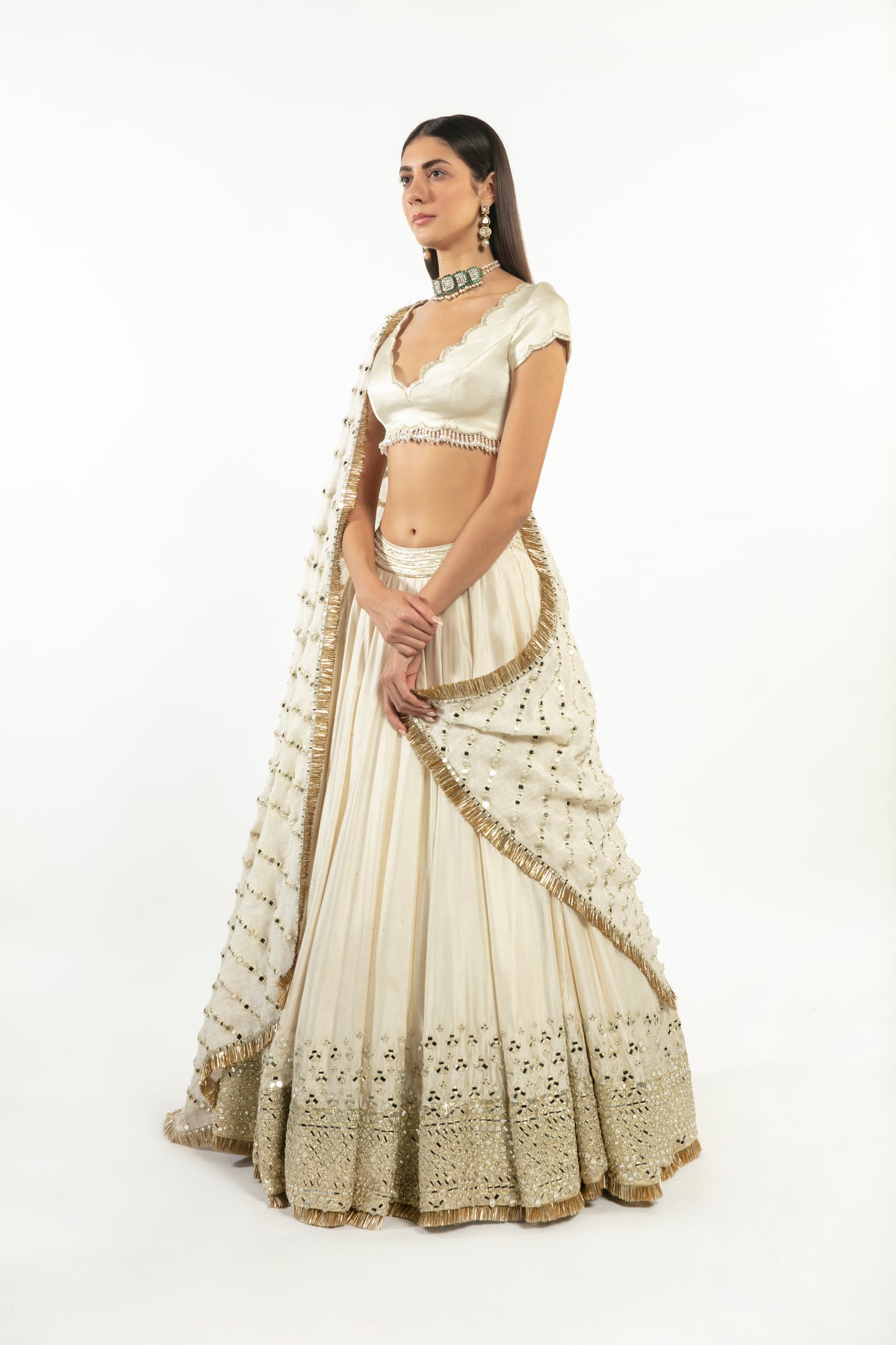 IVORY EMBELLISHED LEHENGA SET