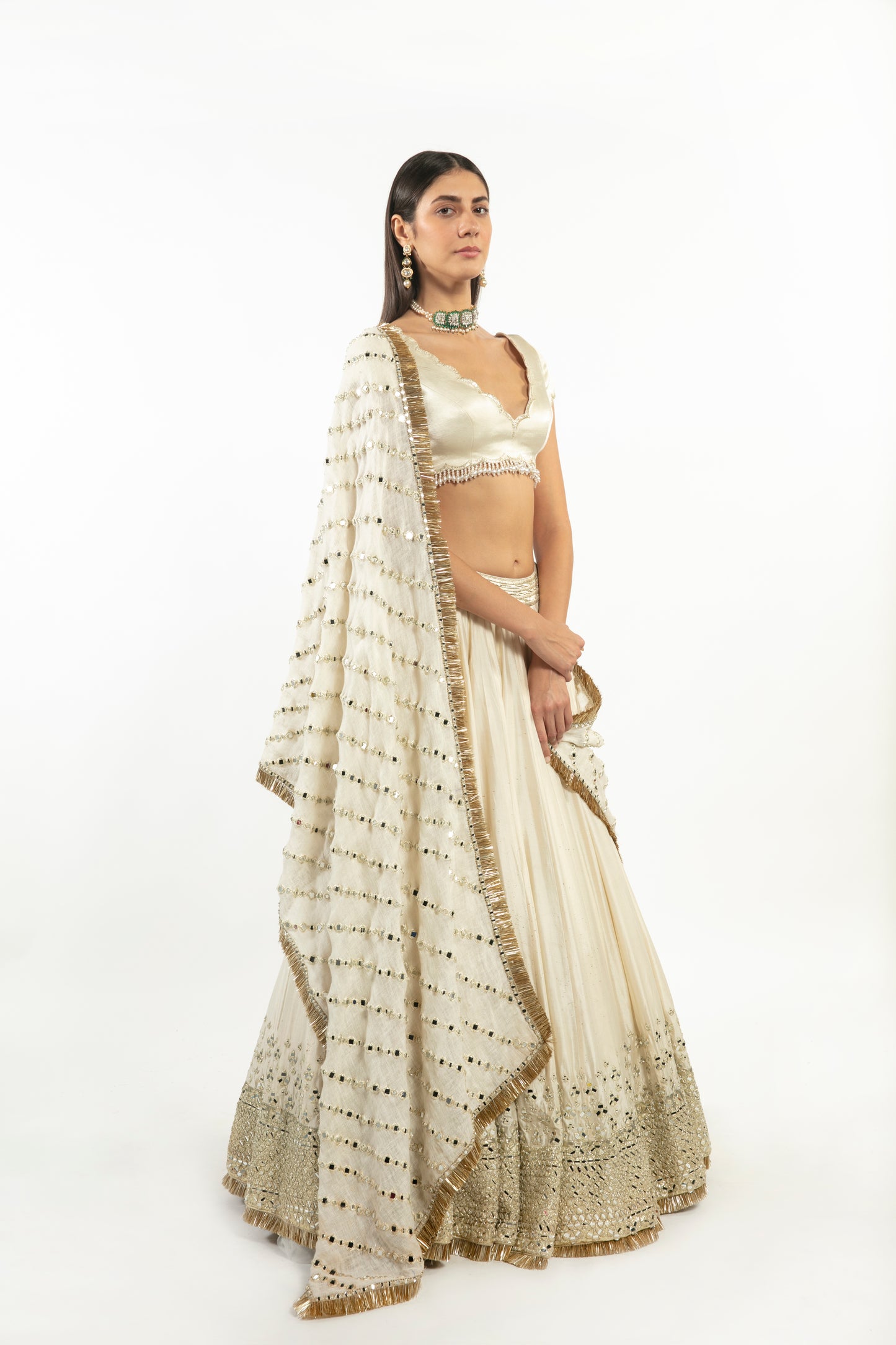 IVORY EMBELLISHED LEHENGA SET