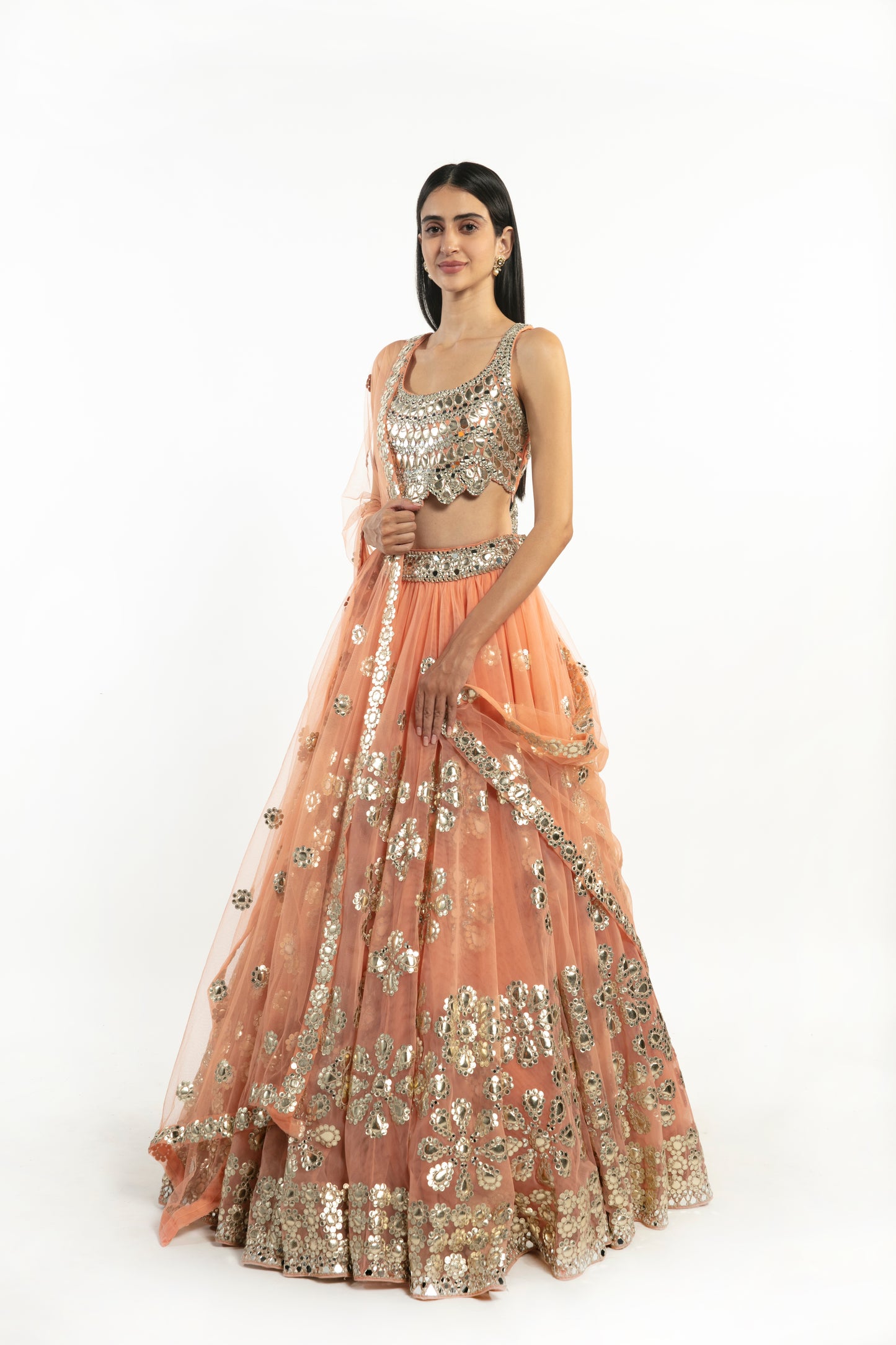 PEACH EMBELLISHED LEHENGA SET