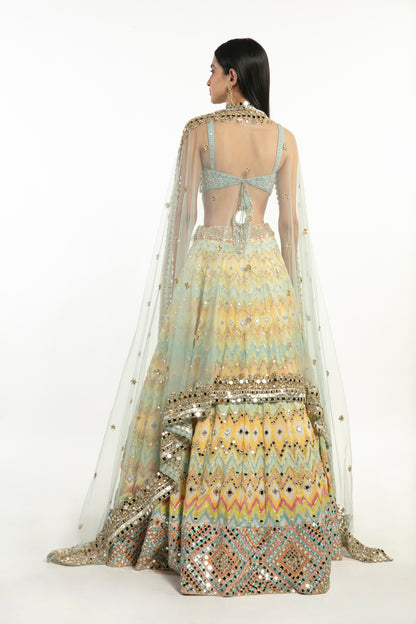 MULTI-COLOR PRINTED CHEVRON LEHENGA SET