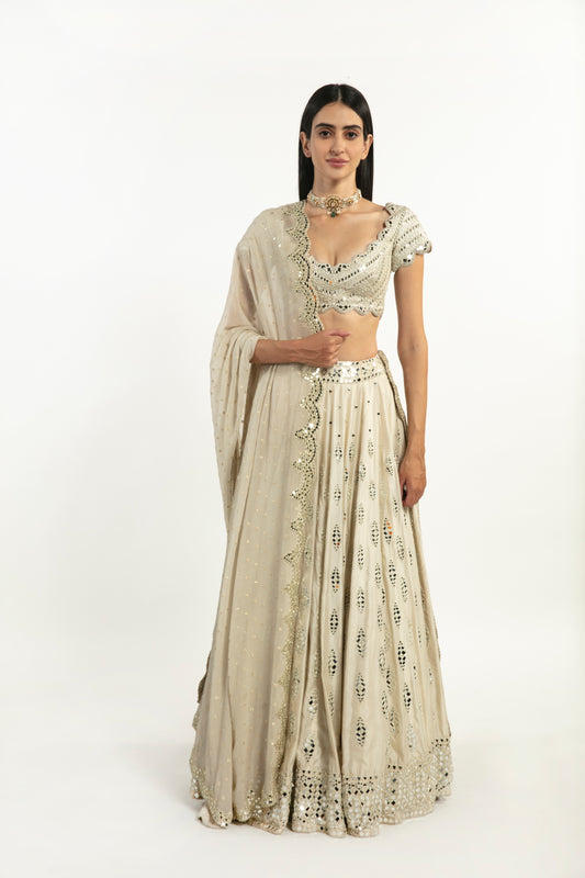 IVORY EMBELLISHED LEHENGA SET