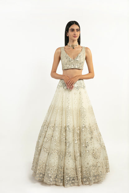 IVORY EMBELLISHED  LEHENGA SET