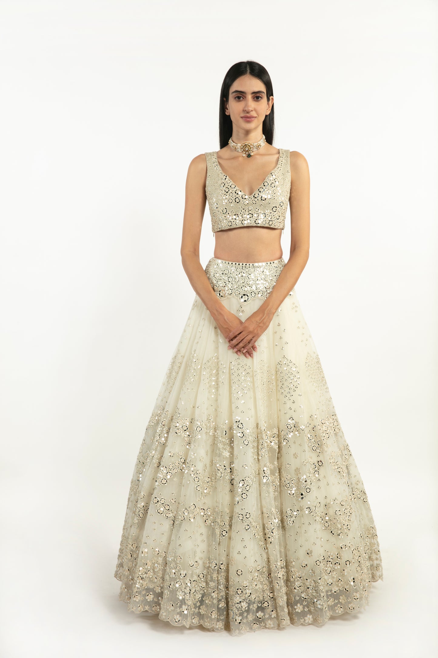 IVORY EMBELLISHED  LEHENGA SET