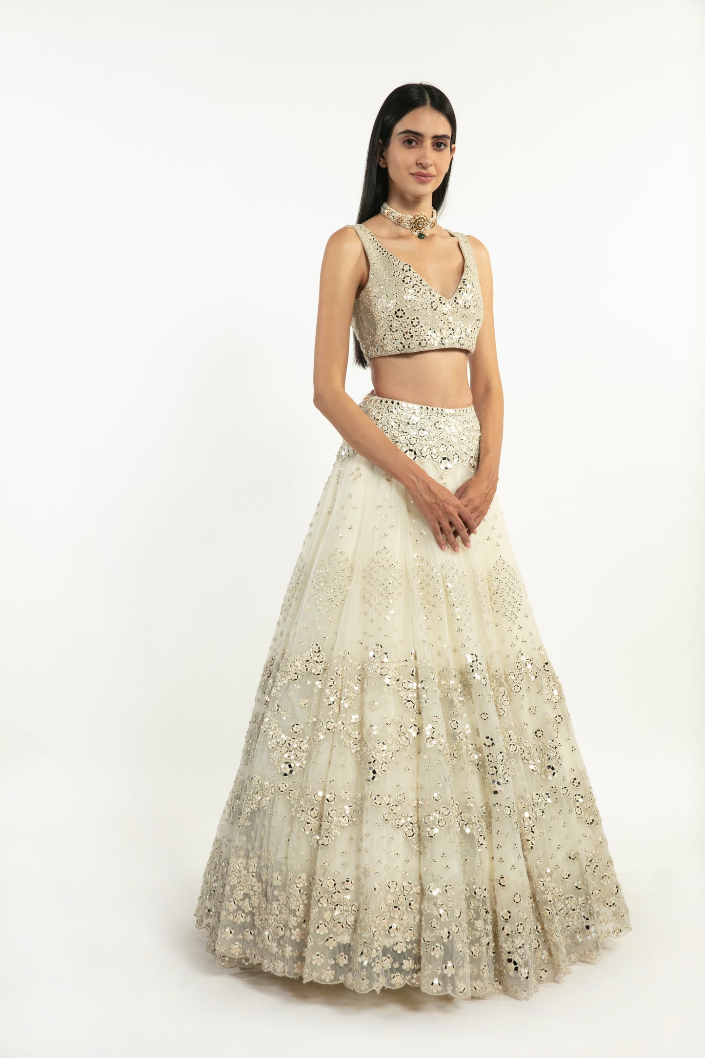 IVORY EMBELLISHED  LEHENGA SET