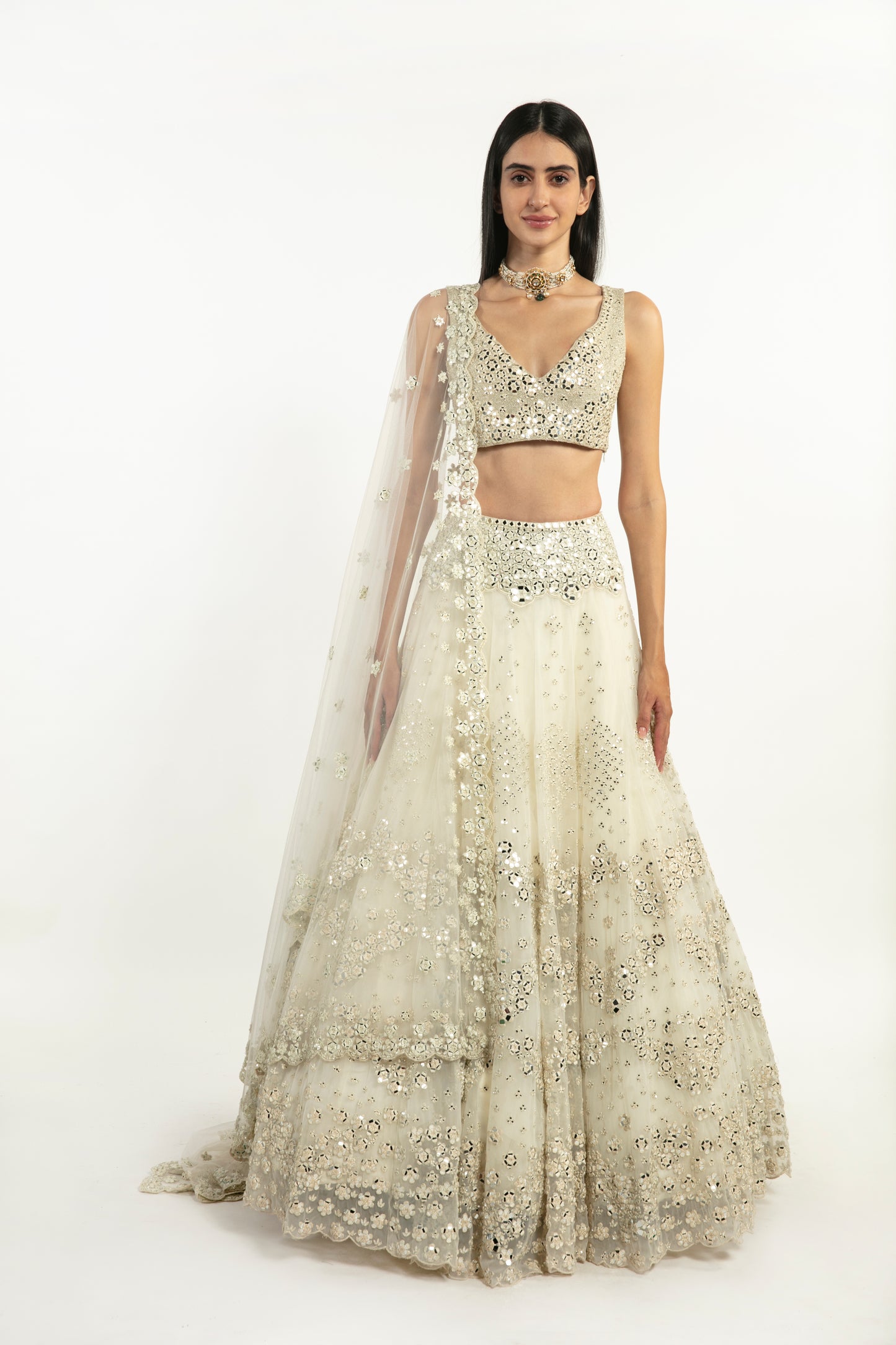 IVORY EMBELLISHED  LEHENGA SET