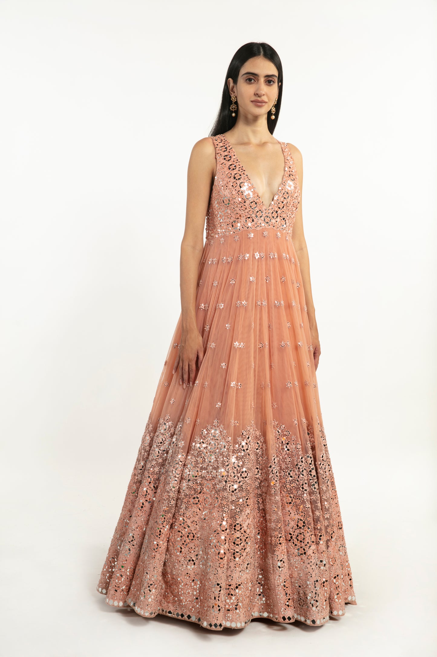 PEACH EMBELLISHED ANARKALI