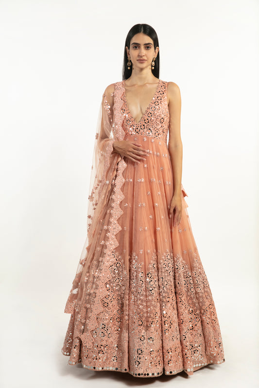 PEACH EMBELLISHED ANARKALI