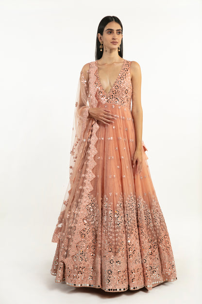 PEACH EMBELLISHED ANARKALI