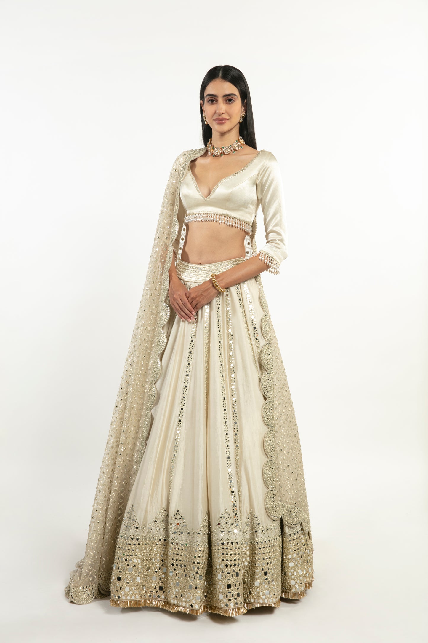 IVORY EMBELLISHED LEHENGA SET