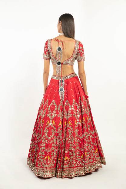 BEGUM RED EMBELLISHED LEHENGA SET