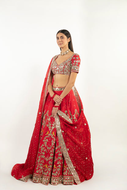 BEGUM RED EMBELLISHED LEHENGA SET