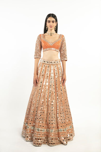 ORGANGE AND IVORY EMBELLISHED LEHENGA SET