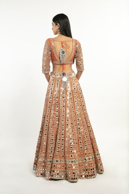 ORGANGE AND IVORY EMBELLISHED LEHENGA SET