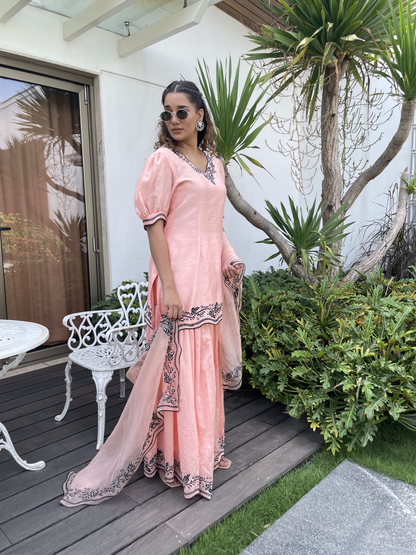 PEACH KURTA SET WITH PANTS