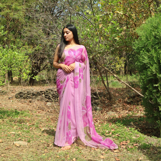 HIBISCUS CHIFFON SAREE IN LILAC