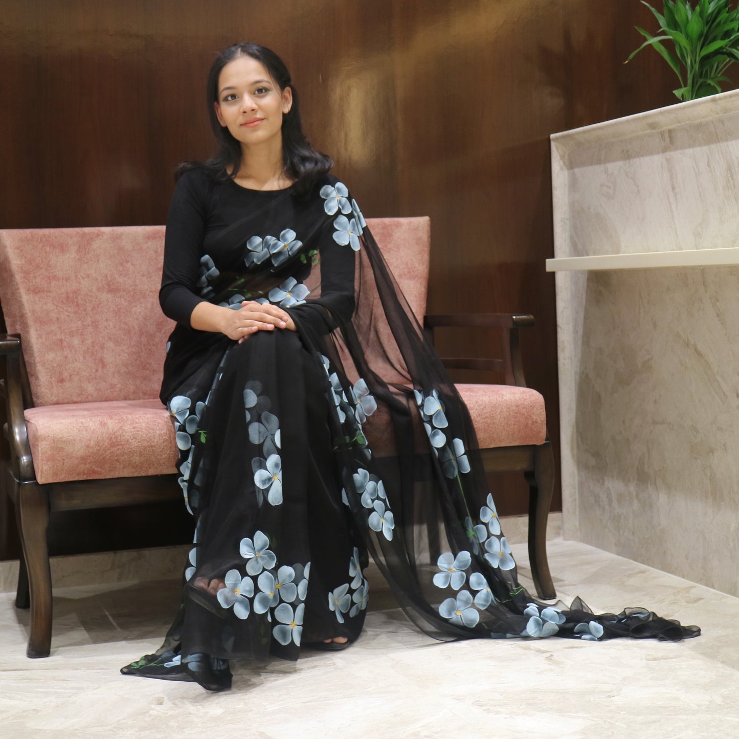 DOGWOOD CHIFFON SAREE IN BLACK