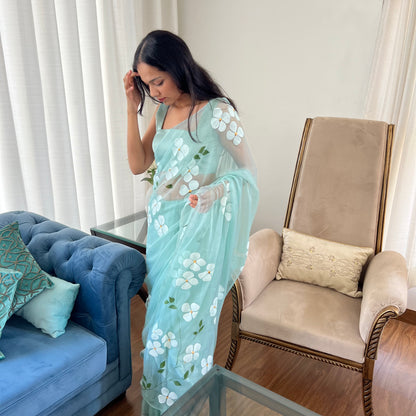 DOGWOOD CHIFFON SAREE IN TEAL