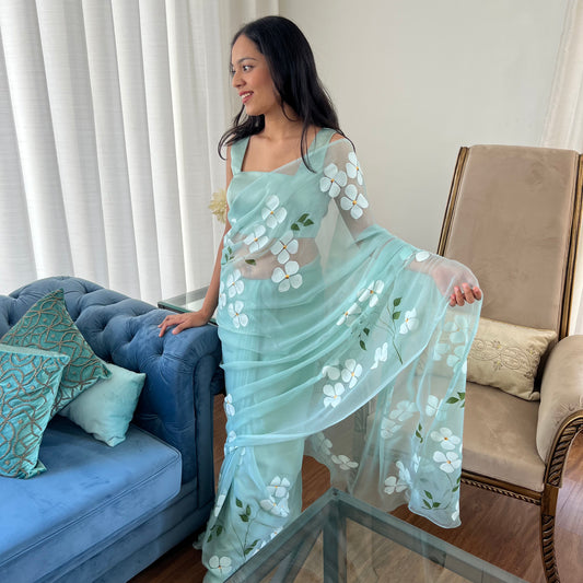 DOGWOOD CHIFFON SAREE IN TEAL