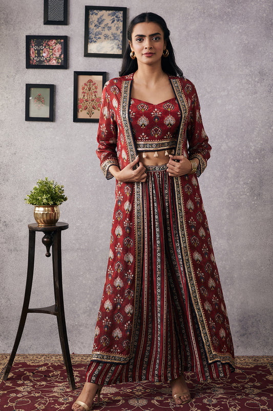 SAROUK EMBROIDERED CO-ORD SET WITH JACKET