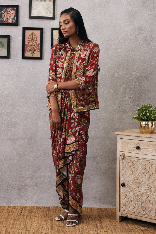 MEHR PRINTED DRAPE DRESS WITH JACKET