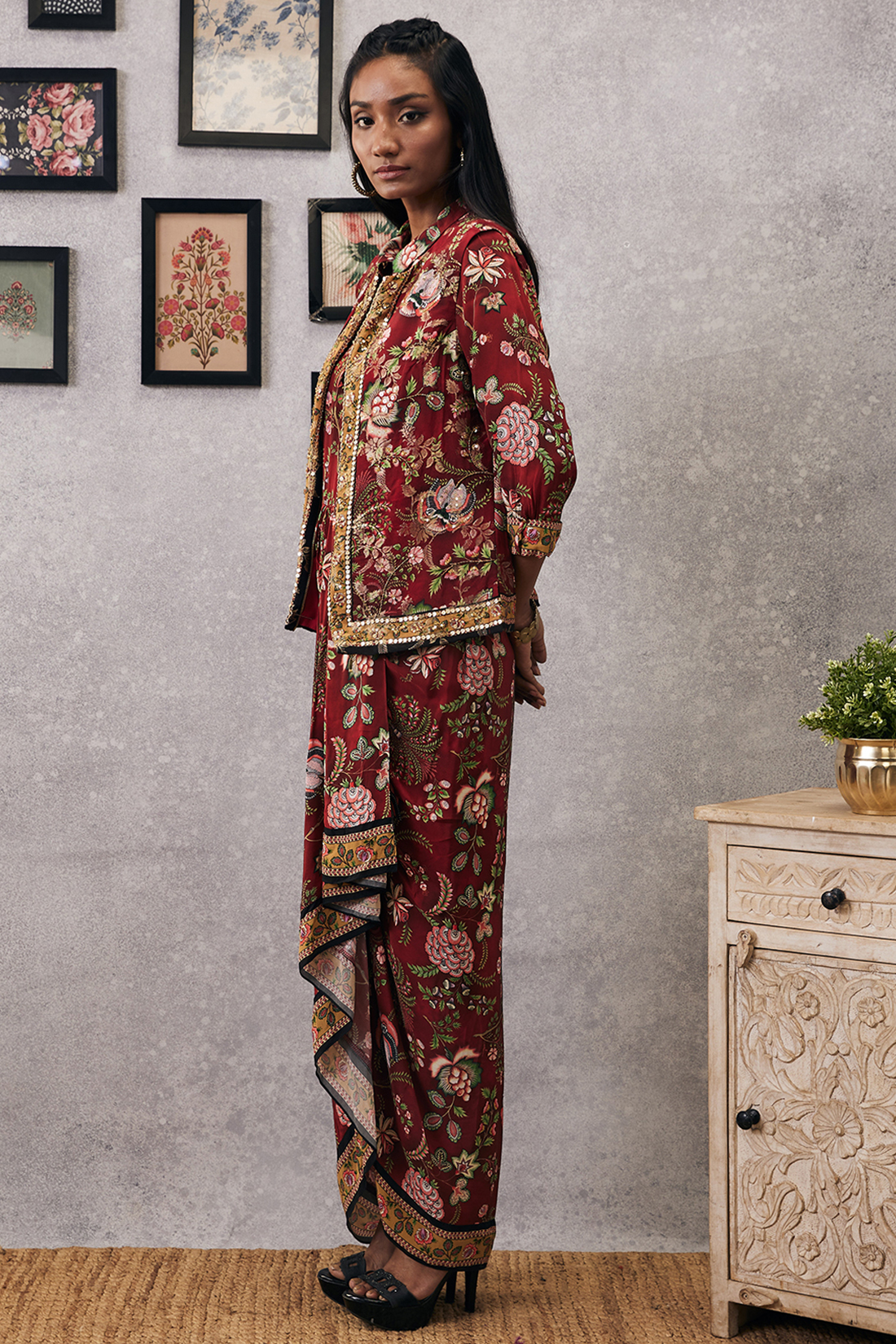 MEHR PRINTED DRAPE DRESS WITH JACKET