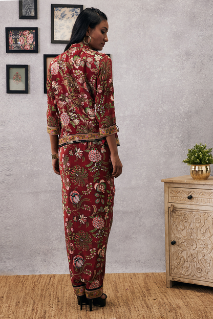 MEHR PRINTED DRAPE DRESS WITH JACKET