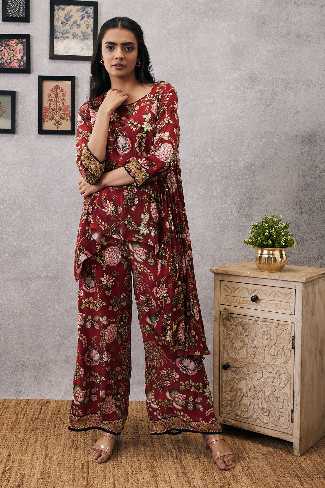 MEHR EMBROIDERED ASYMMETRIC CO-ORD SET