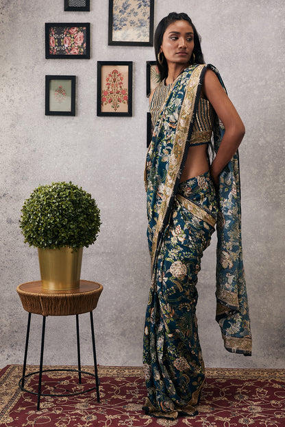 MEHR EMBROIDERED PRE-DRAPED SAREE