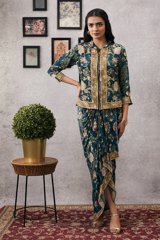 MEHR PRINTED DRAPE DRESS WITH JACKET