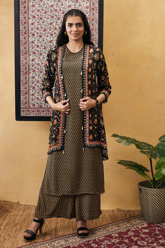 ZAHRA PRINTED KURTA SET WITH JACKET