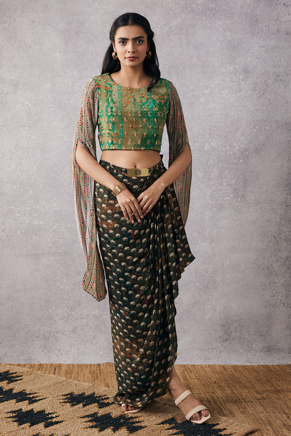 IKAYA EMBROIDERED TOP WITH DRAPE SKIRT