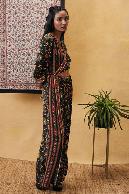 ZAHRA PRINTED OVERLAP JUMPSUIT WITH BELT