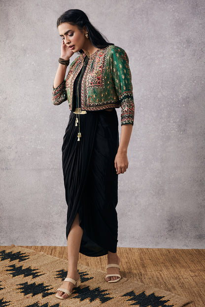 IKAYA EMBROIDERED DRAPE DRESS WITH JACKET