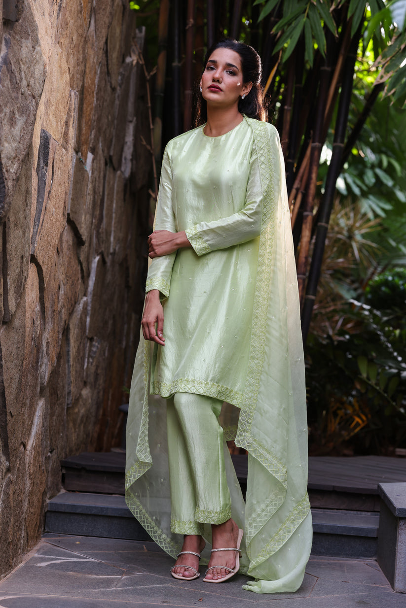 Raw Silk Kurta Set White Maison De Couture