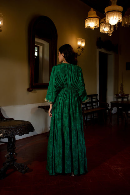 EMERALD GREEN SELF WOVEN KAFTAN SET