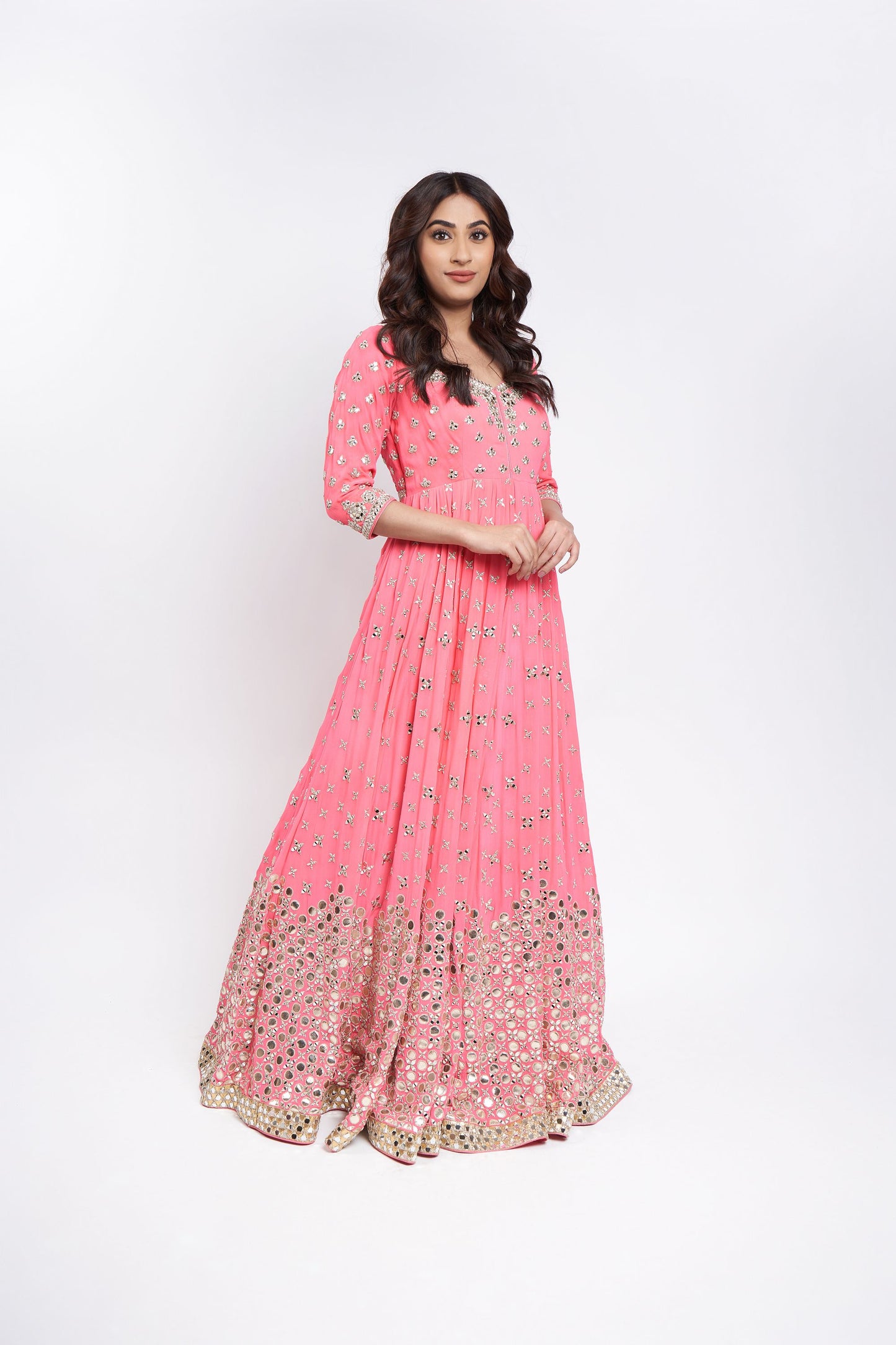 PINK MIRROR WORK ANARKALI