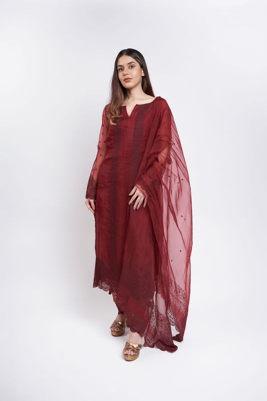 MAROON KURTA SET