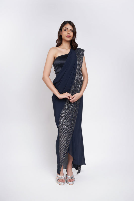 NAVY BLUE GOWN-SAREE