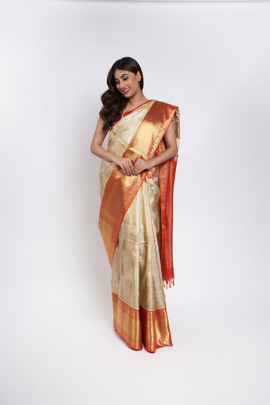 GOLD AND ORANGE KANJEEVARAM SAREE