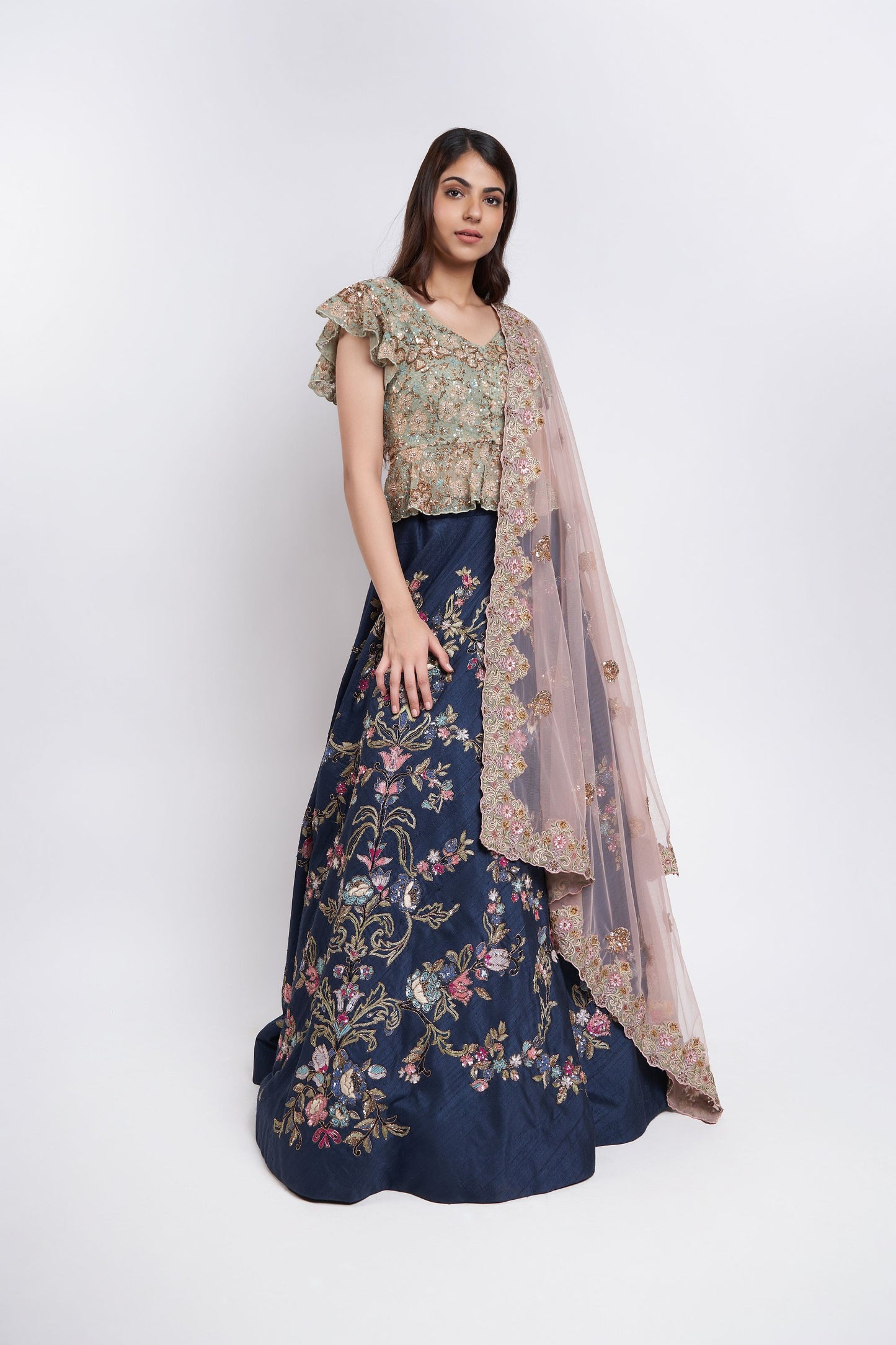 MUTED ROYAL BLUE LEHENGA SET