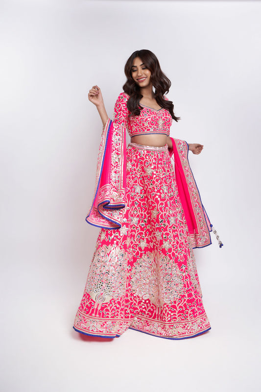 PINK PEACOCK MOTIF LEHENGA SET