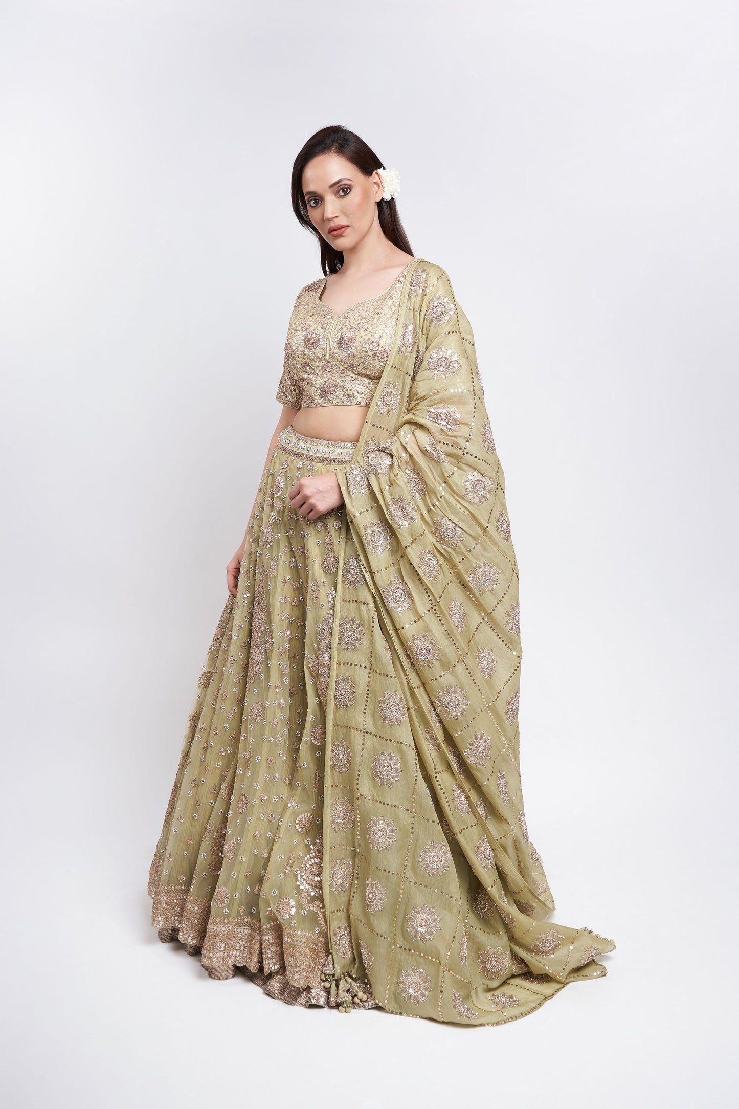 GREEN TULLE LEHENGA SET