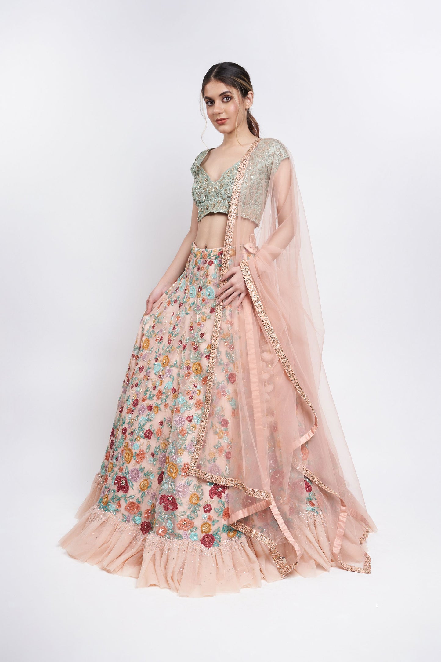 LIGHT PINK TULLE LEHENGA SET