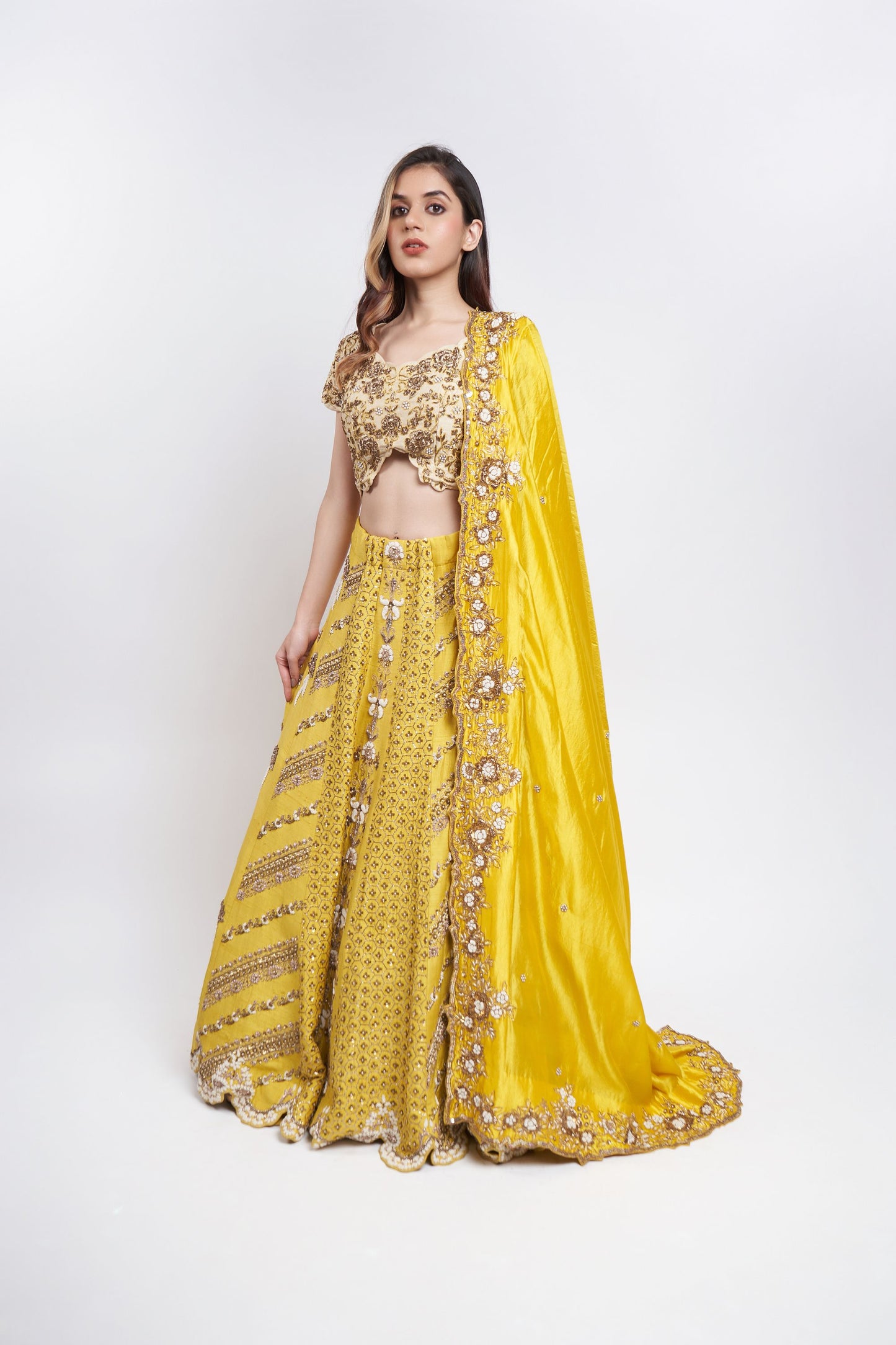 YELLOW RAW SILK LEHENGA SET