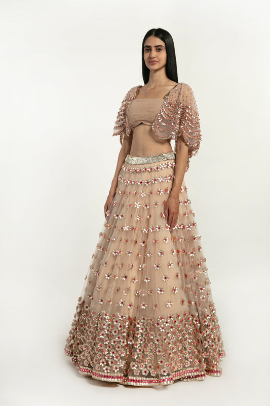 BLUSH PINK EMBELLISHED LEHENGA SET White Maison de Couture 