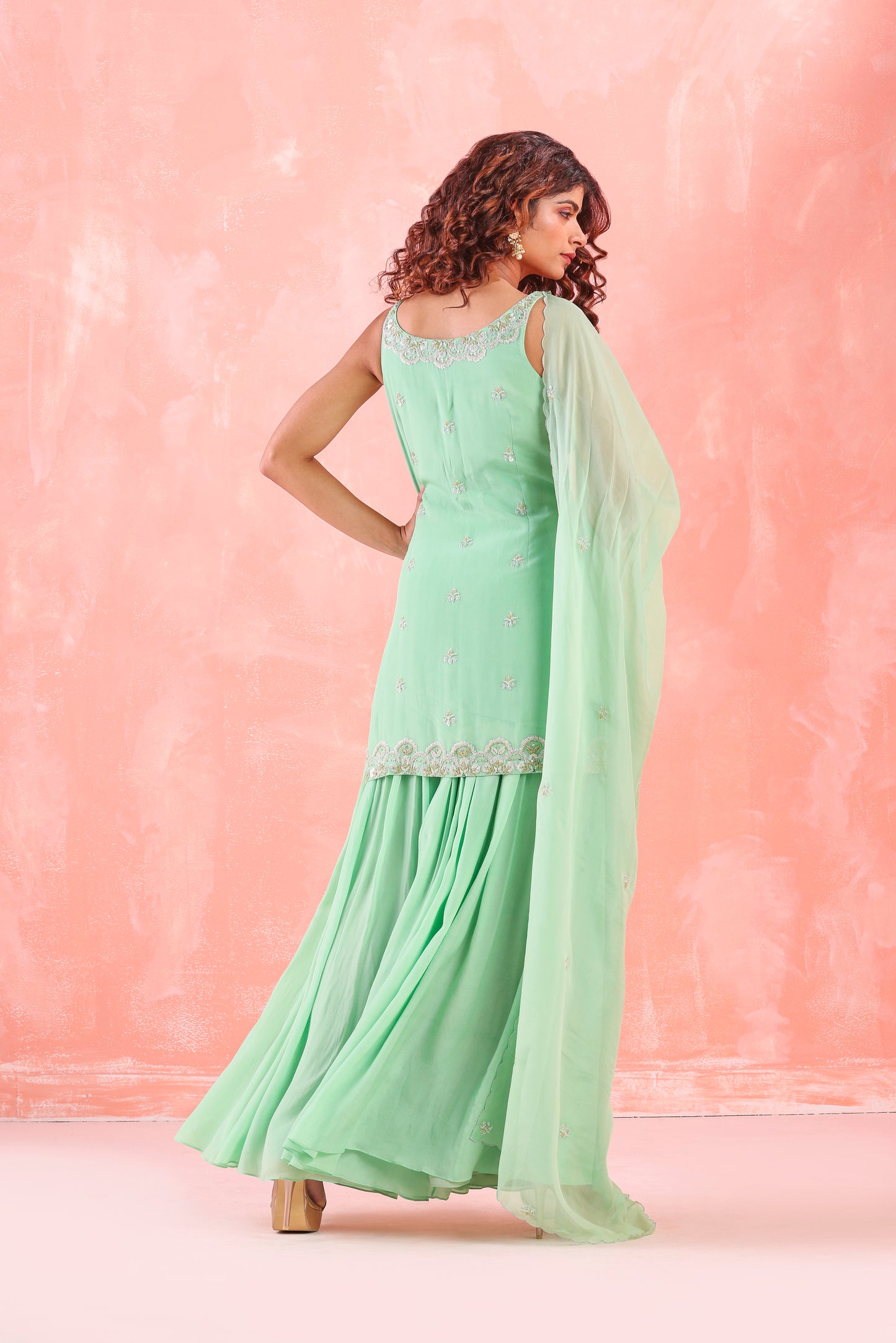 MINT GREEN EMBROIDERED SHARARA SUIT